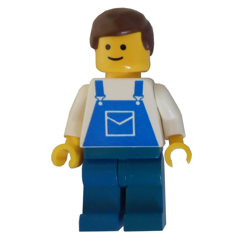 Torse blanc, salopette bleue, cheveux bruns (3626a tête) (White Torso, Blue Overalls, Brown Hair (3626a Head))