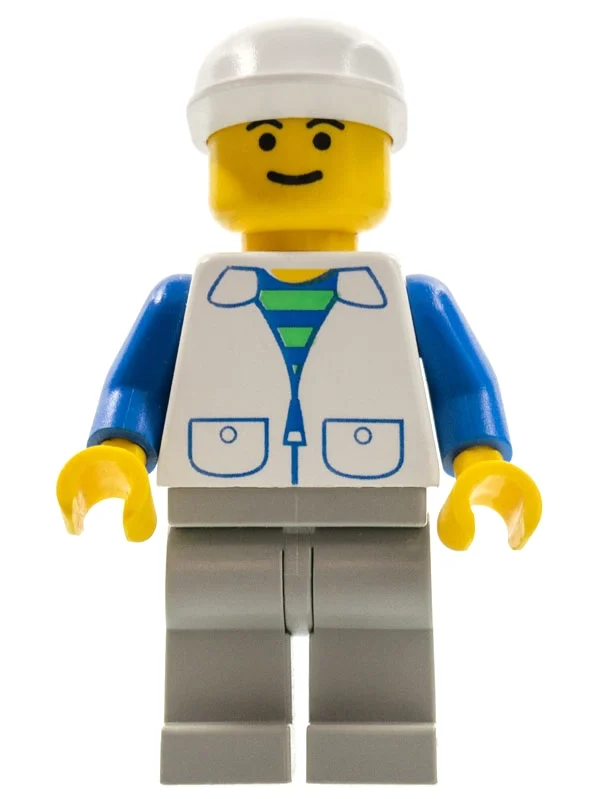 Homme - costume blanc, bras bleu, jambes gris clair, casquette blanche (Man - White Suit, Blue Arm, Light Gray Legs, White Cap)