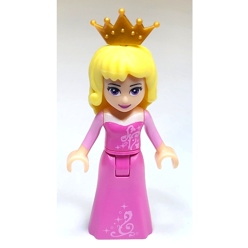 Aurore — robe rose foncé, couronne or nacré (Aurora - Dark Pink Dress, Pearl Gold Crown)