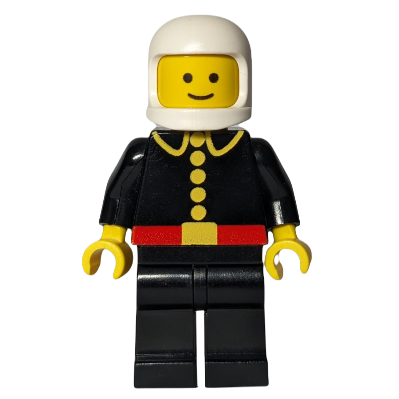 Pompier, classique, veste de feu noir avec ceinture rouge et boutons, casque blanc (casque 3842b) (Fireman, Classic, Black Fire Jacket with Red Belt and Buttons, White Helmet (3842b Helmet))