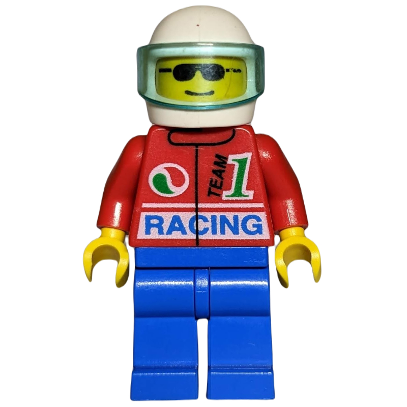 Pilote de course — Octan, torse rouge, jambes bleues, casque blanc (Racer - Octan, Red Torso, Blue Legs, White Helmet)