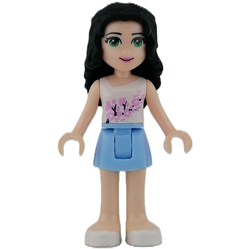 Emma — haut blanc, jupe bleu clair vif (Emma - White Top, Bright Light Blue Skirt)