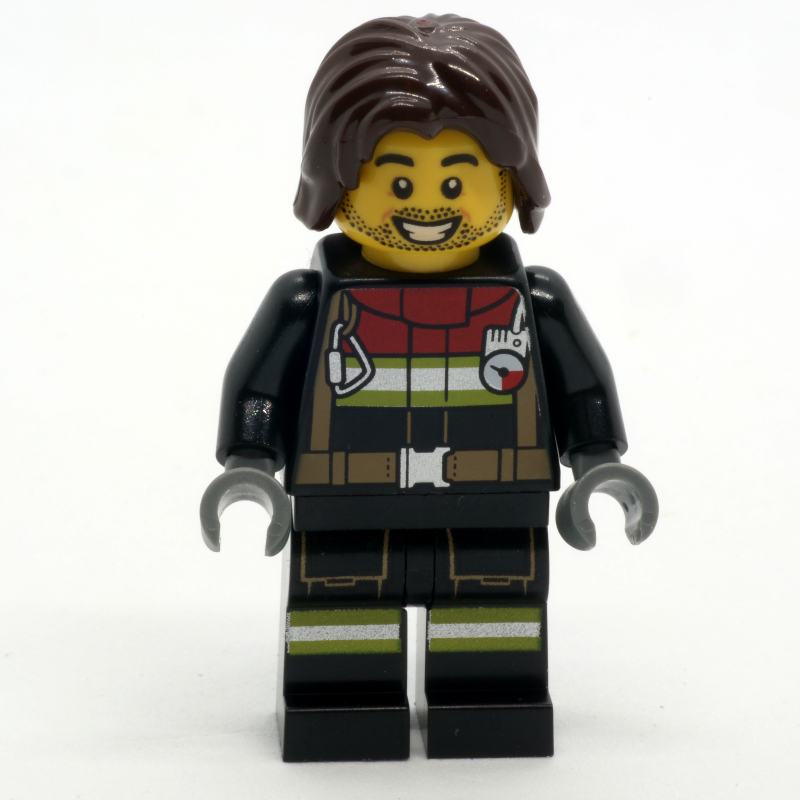Pompier, tenue de pompier noire, cheveux brun foncé, barbe naissante (Firefighter, Black Fire Suit, Dark Brown Hair, Stubble Beard)