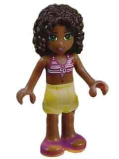 Andrea — bikini magenta/blanc, jupe jaune clair vif (Andrea - Magenta/White Bikini, Bright Light Yellow Skirt)