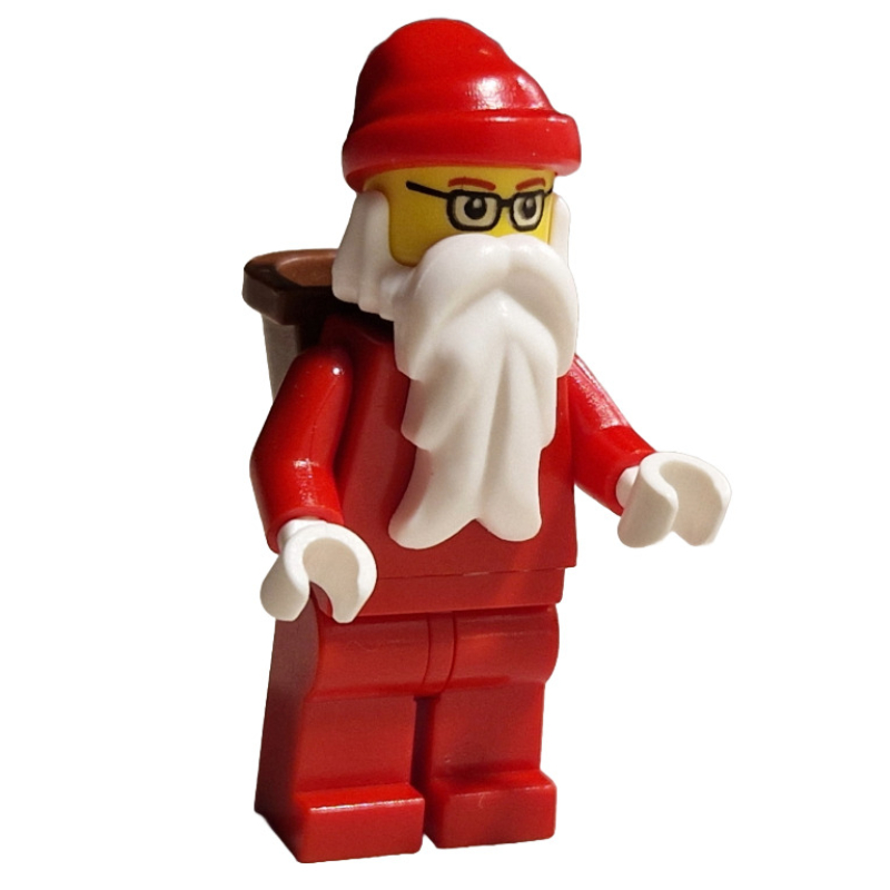 Père Noël, rouge uni avec panier, lunettes (Santa, Plain Red with Back Basket, Glasses)
