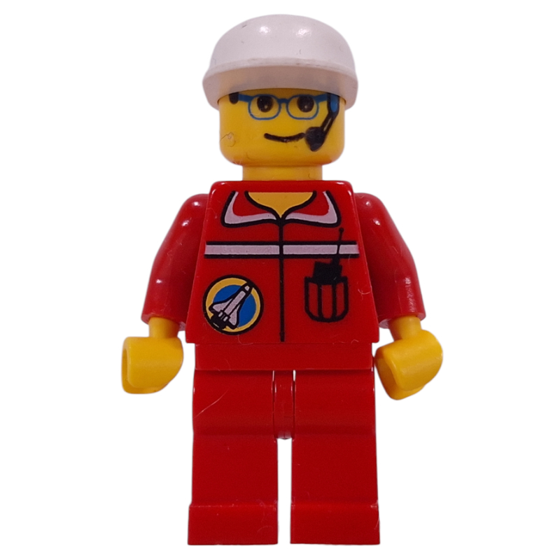 Équipage au sol du port spatial, combinaison rouge, casquette blanche, micro-casque et lunettes (Space Port Ground Crew, Red Jumpsuit, White Cap, Headset and Glasses)