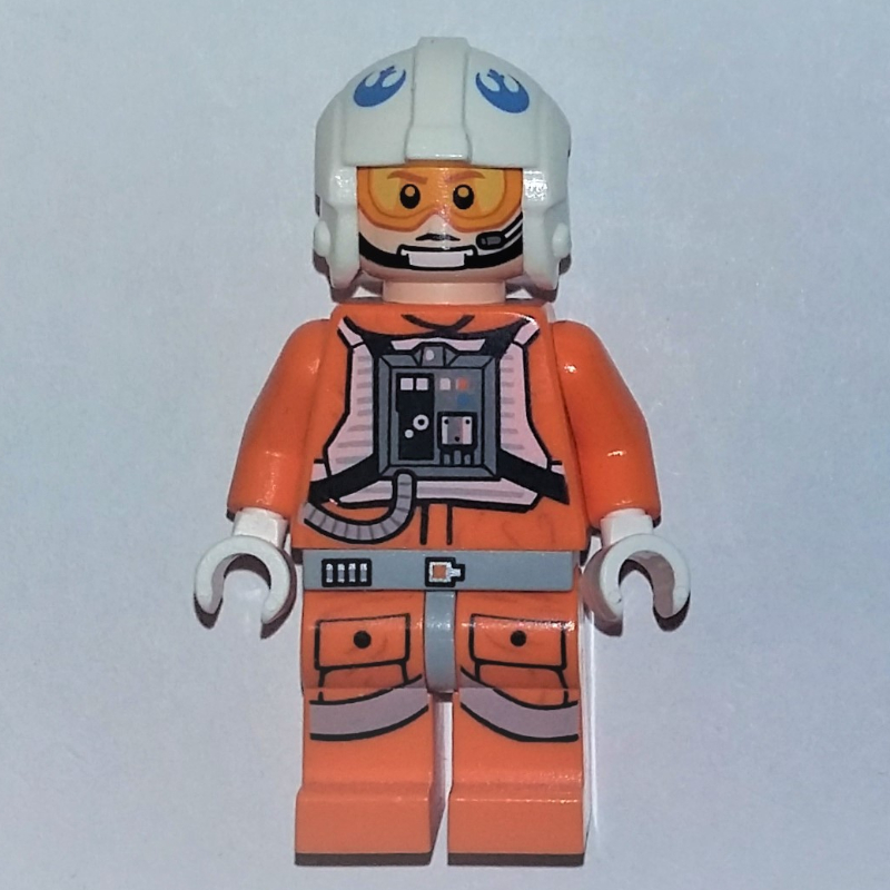 Snowspeeder pilote rebelle, costume de vol orange, casque blanc, visière orange et jaune (Rebel Pilot Snowspeeder, Orange Flight Suit, White Helmet, Orange and Yellow Visor)