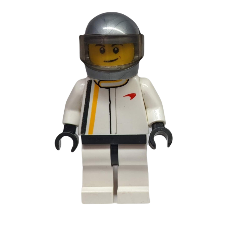 Pilote de course, torse blanc, jambes blanches, casque argent mat, mclaren (Race Driver, White Torso, White Legs, Flat Silver Helmet, McLaren)