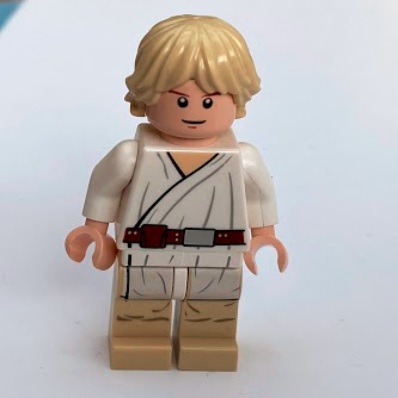 Luke Skywalker, robe blanche, jambes beiges, tête simple face (Luke Skywalker, White Robe, Tan Legs, Single Sided Head)