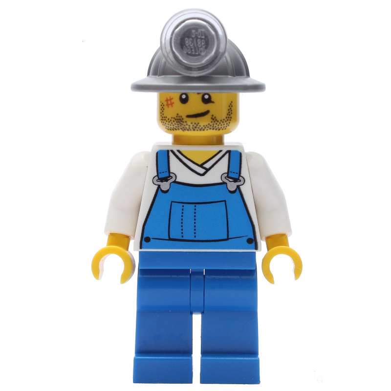 Mineur, salopette bleue sur la chemise blanche à col en V, chapeau minier (Miner, Blue Overalls over White V-Necked Shirt, Mining Hat)
