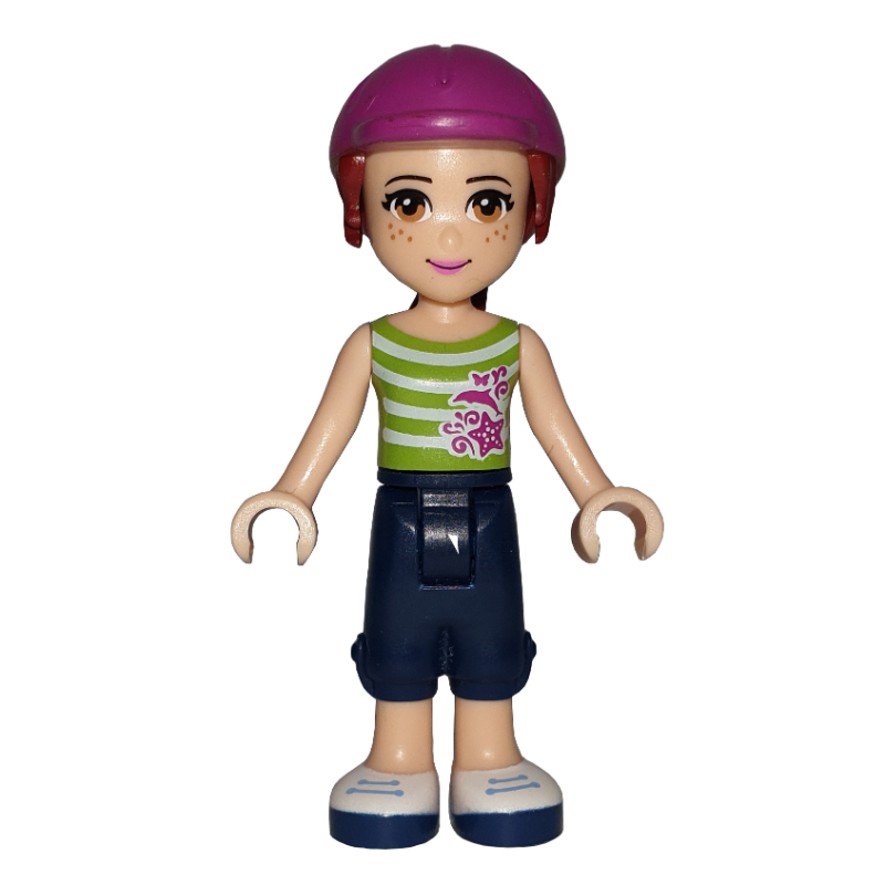 Mia — haut blanc et vert citron, pantalon bleu foncé (Mia - White/Lime Top, Dark Blue Trousers)