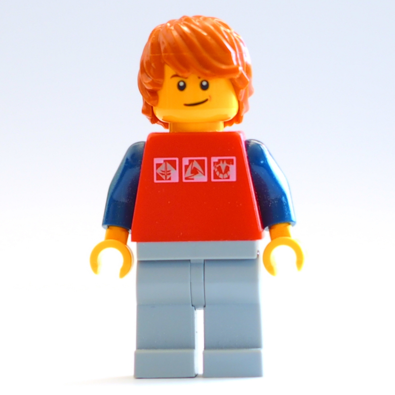 Torse rouge, jambes gris bleuté clair, cheveux orange foncé (Red Torso, Light Bluish Grey Legs, Dark Orange Hair)