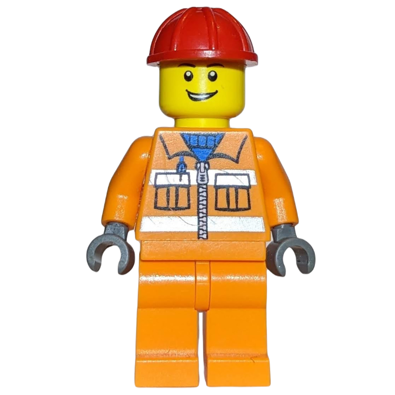 Travailleur - torse orange, jambes orange, casque rouge (Worker - Orange Torso, Orange Legs, Red Helmet)
