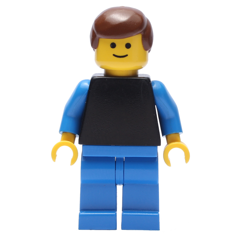 Homme, torse noir avec bras bleus, jambes bleues, cheveux bruns (Man, Black Torso with Blue Arms, Blue Legs, Brown Hair)