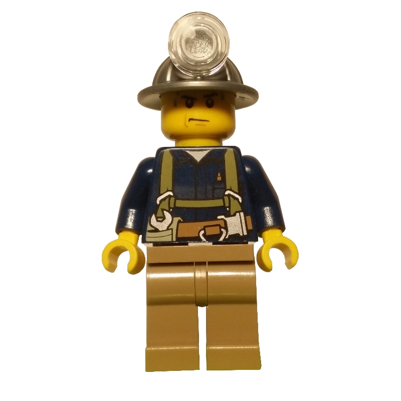 Mineur, chemise bleu foncé avec harnais, chapeau minier, gouttes de sueur (Miner, Dark Blue Shirt with Harness, Mining Hat, Sweat Drops)