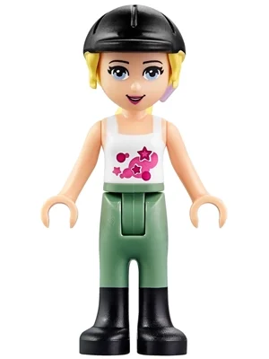 Stephanie — haut blanc, pantalon vert sable (Stephanie - White Top, Sand Green Trousers)