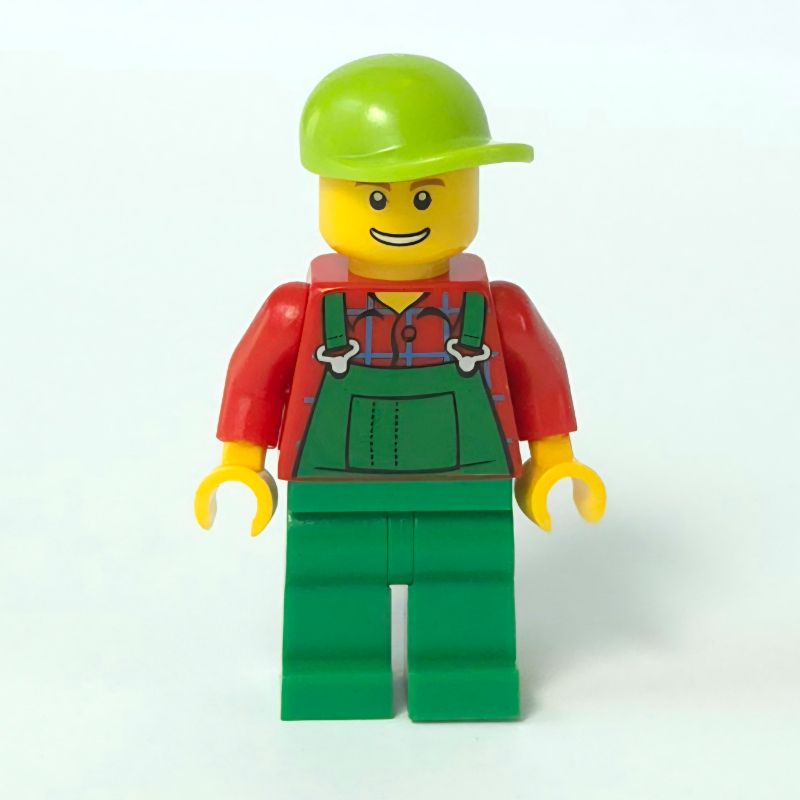 Torse rouge, salopette verte, casquette vert citron (Red Torso, Green Overall, Lime Cap)