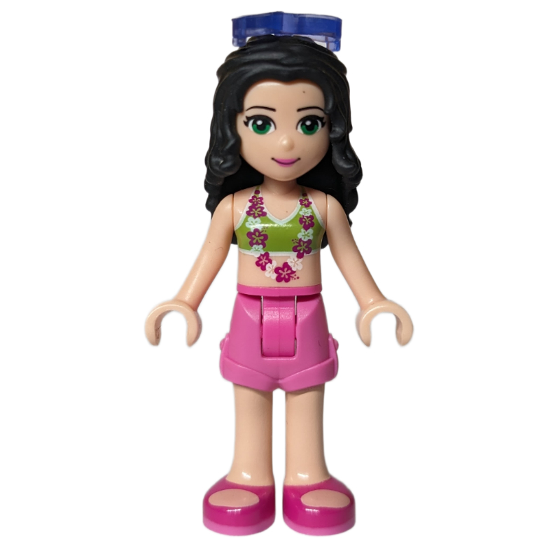 Emma — bikini vert citron, jupe rose foncé (Emma - Lime Bikini, Dark Pink Skirt)