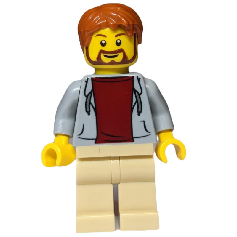 Torse gris bleuté clair, jambes beiges, cheveux brun rougeâtre (Light Bluish Grey Torso, Tan Legs, Reddish Brown Hair)