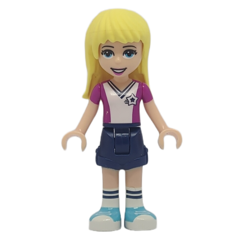 Stephanie — jersey blanc/magenta, jupe bleu foncé (Stephanie - White/Magenta Jersey, Dark Blue Skirt)