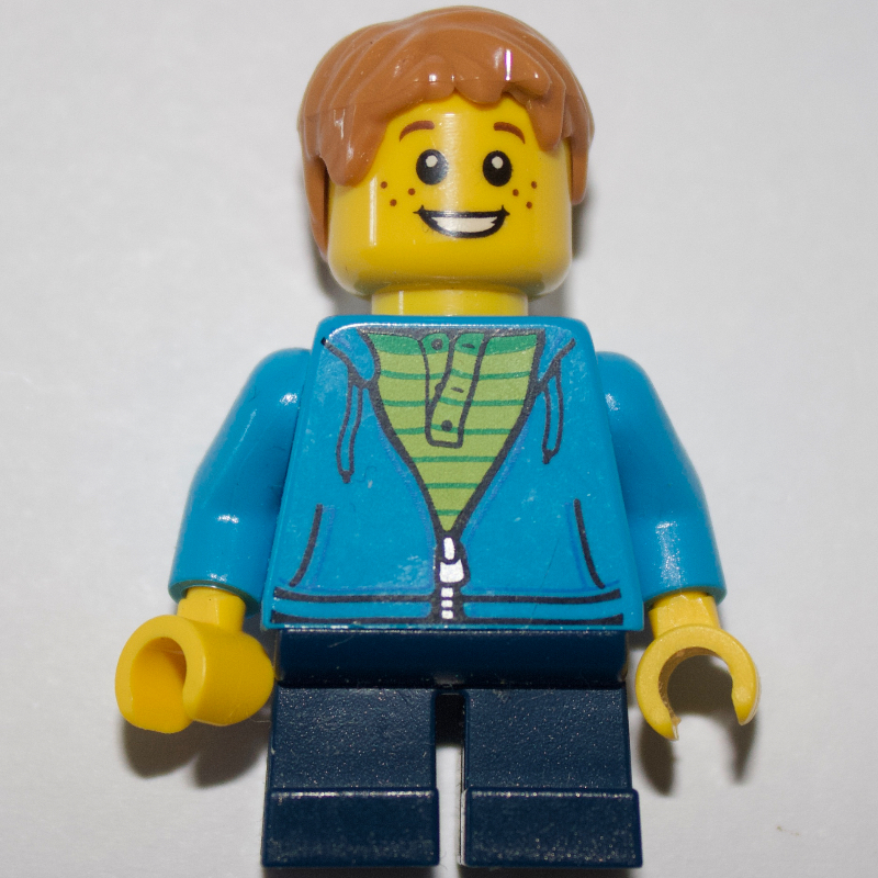 Garçon, sweat à capuche ouvert bleu azur foncé avec fermeture éclair, courtes jambes bleu foncé, cheveux foncé moyen (Boy, Open Dark Azure Hoodie with Zipper, Short Dark Blue Legs, Medium Dark Flash Hair)