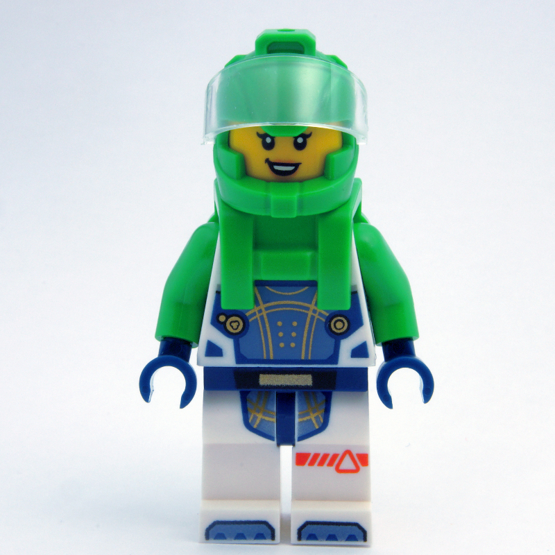 Astronaute, combinaison spatiale blanche, sac à dos vert vif et casque (Astronaut, White Spacesuit, Bright Green Backpack and Helmet)