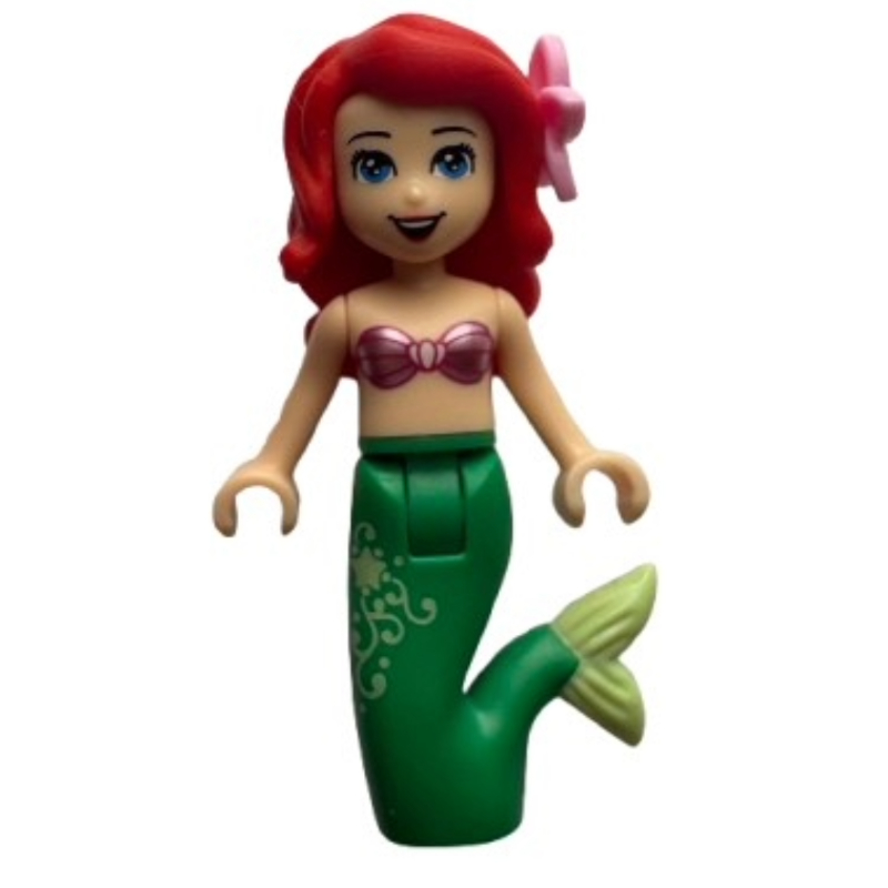 Ariel — forme sirène, haut rose, motif imprimé or sur la queue (Ariel - Mermaid Form, Pink Top, Gold Print on Tail)