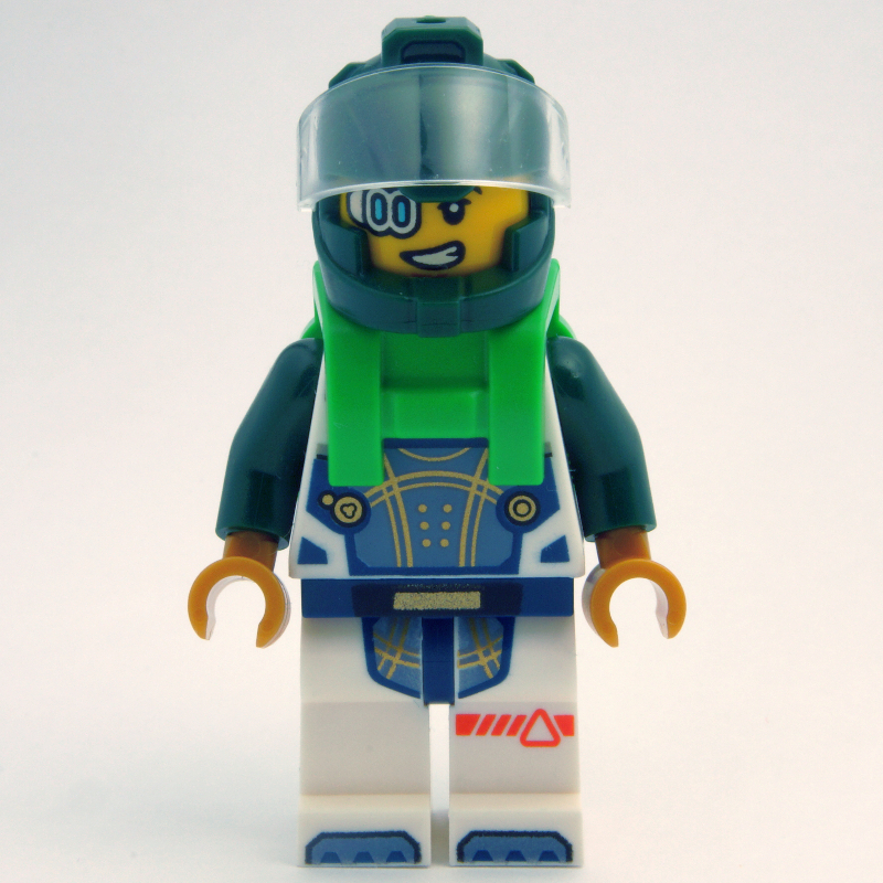 Astronaute, combinaison spatiale blanche, sac à dos vert vif, casque vert foncé, oculaire (Astronaut, White Spacesuit, Bright Green Backpack, Dark Green Helmet, Eyepiece)