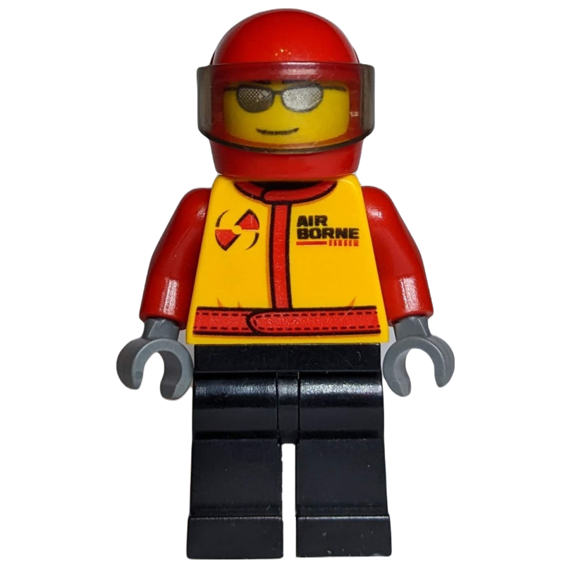 Pilote, torse jaune, jambes noires, casque rouge (Pilot, Yellow Torso, Black Legs, Red Helmet)