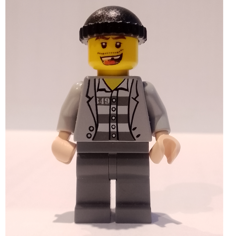 Bandit, ouvert veste gris bleuté clair sur la chemise de prison, jambes gris bleuté clair, chapeau noir, dent manquante (Criminal, Open Light Bluish Gray Jacket over Prison Shirt, Light Bluish Gray Legs, Black Hat, Missing Tooth)