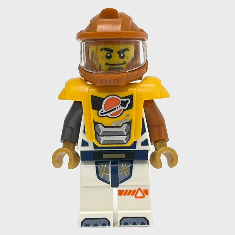 Astronaute, combinaison spatiale blanche, armure orange clair vif, casque orange foncé, barbe et cicatrice de foudre (Astronaut, White Spacesuit, Bright Light Orange Armor, Dark Orange Helmet, Beard and Lightning Scar)