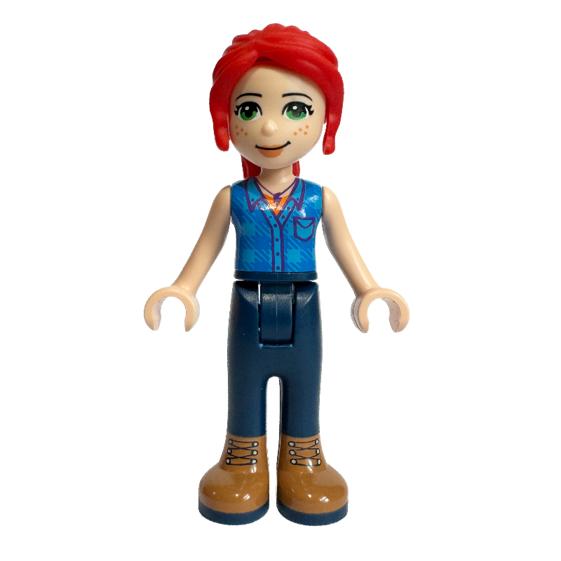 Mia — chemise à carreaux bleue, pantalon bleu foncé (Mia - Blue Plaid Shirt, Dark Blue Trousers)