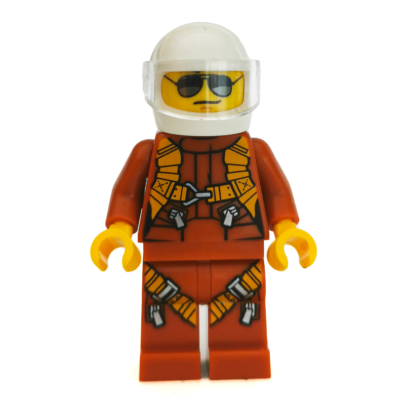 Pilote - torse orange foncé, jambes orange foncé, casque blanc (Pilot - Dark Orange Torso, Dark Orange Legs, White Helmet)