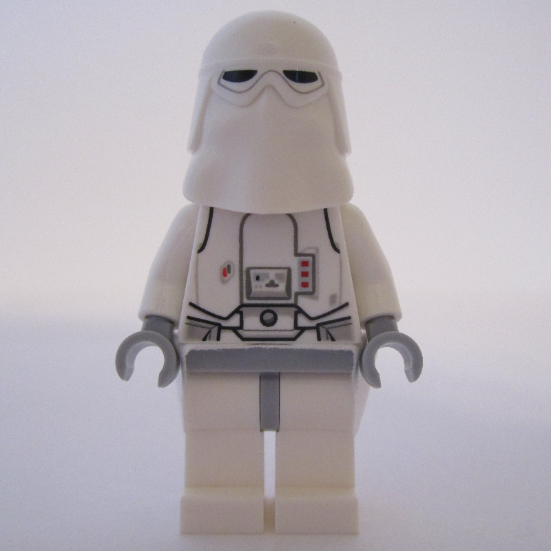 Soldat des neiges, hanches gris bleuté clair, support de cou avec imprimé 1 x 1 tuile et 1 x 1 plaque avec attache lumière, kama (Snowtrooper, Light Bluish Gray Hips, Neck Bracket with Printed 1 x 1 Tile and 1 x 1 Plate with Clip Light, Kama)