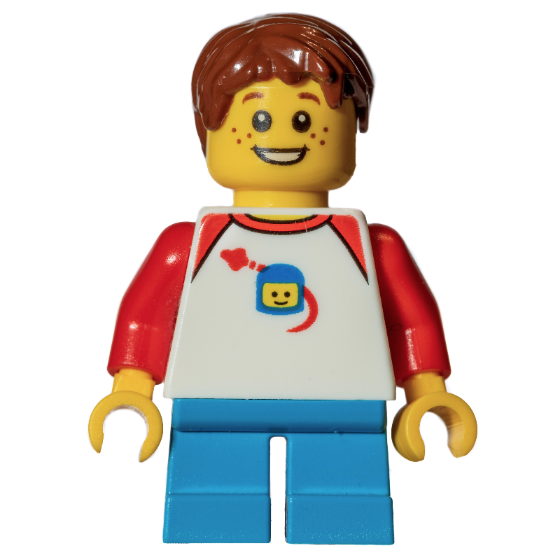 Enfant, torse blanc, jambes azur foncé, cheveux brun rougeâtre (Kid, White Torso, Dark Azure Legs, Reddish Brown Hair)