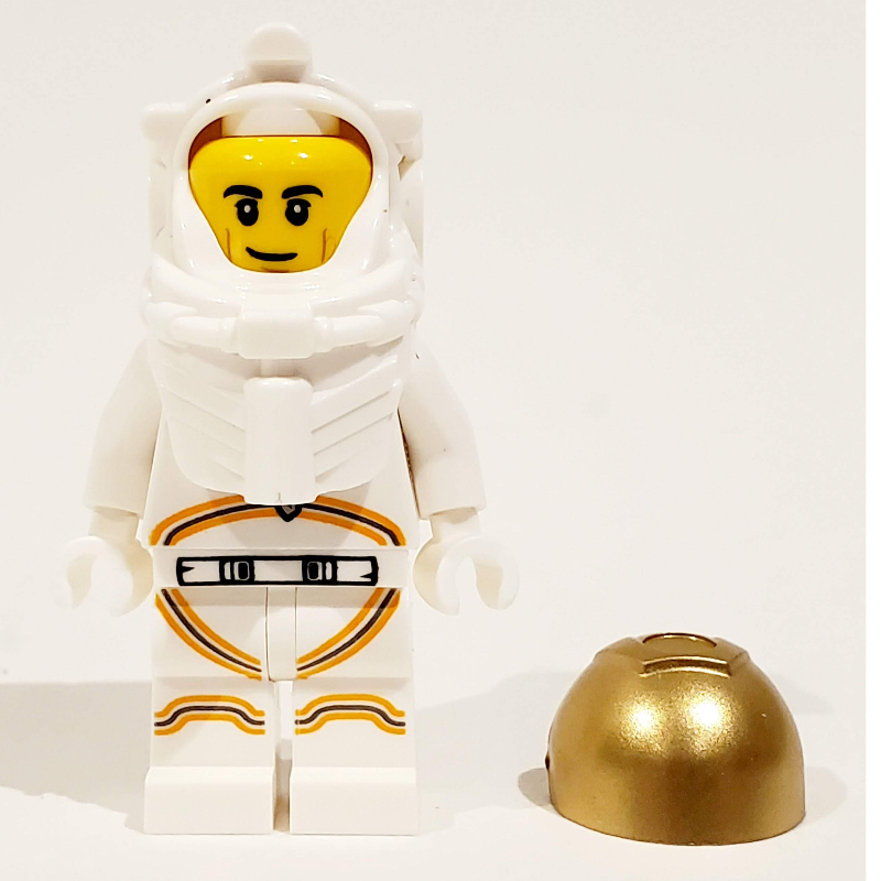Astronaute - torse et jambes blancs, garniture orange, sourire en coin, sourcils noirs (Astronaut - White Torso and Legs, Orange Trim, Smirk, Black Eyebrows)