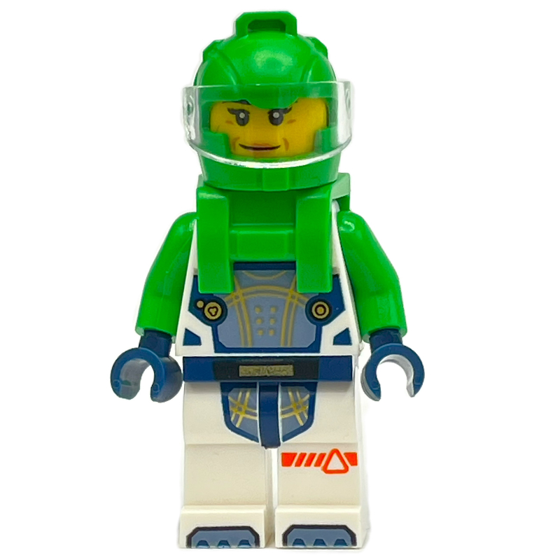 Astronaute, combinaison spatiale blanche, sac à dos vert vif et casque (Astronaut, White Spacesuit, Bright Green Backpack and Helmet)