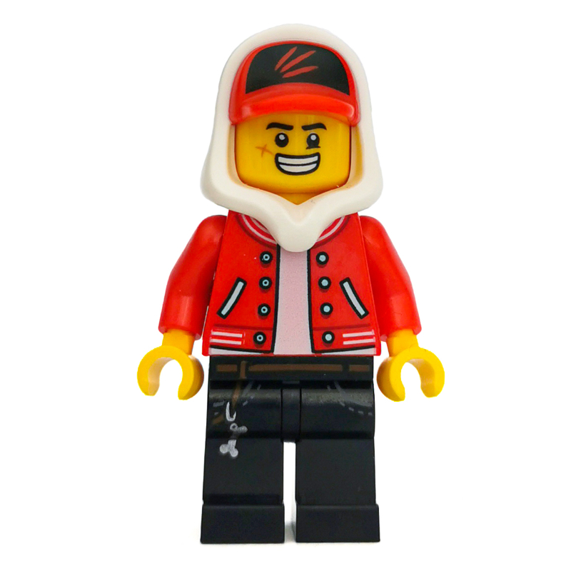 Jack Davids, veste rouge avec capuche blanche et casquette rouge (Jack Davids, Red Jacket with White Hood and Red Cap)