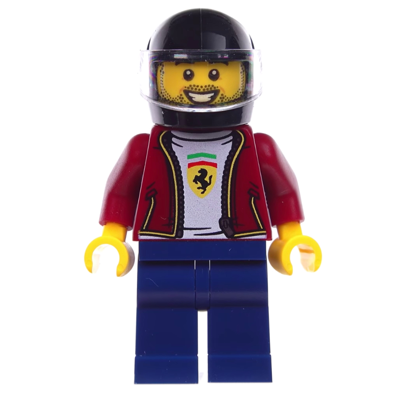 Pilote de course, torse rouge foncé, jambes bleu foncé, casque noir (Race Driver, Dark Red Torso, Dark Blue Legs, Black Helmet)
