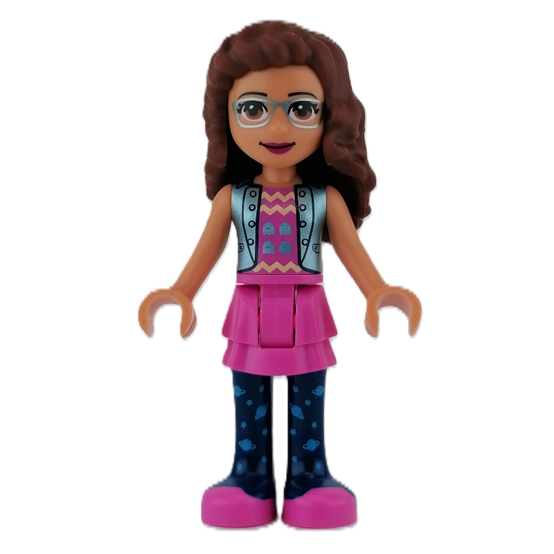 Olivia — veste bleu sable, jupe rose foncé (Olivia - Sand Blue Jacket, Dark Pink Skirt)