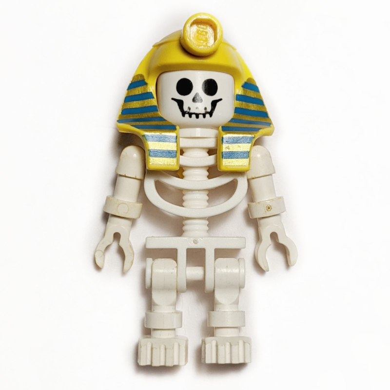 Squelette, visage standard, coiffe de momie, rayures bleues et dorées (Skeleton, Standard Face, Mummy Headdress, Blue and Gold Stripes)