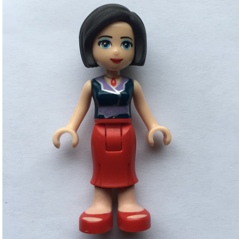 Anna — gilet bleu foncé, robe rouge (Anna - Dark Blue Vest, Red Dress)