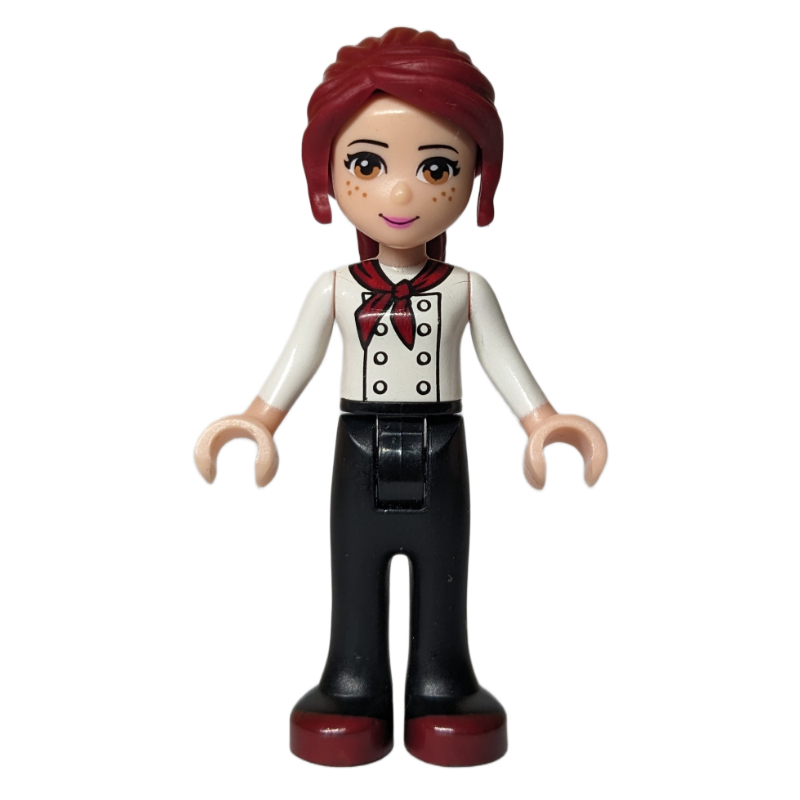 Mia — veste de chef blanche, pantalon noir (Mia - White Chef Jacket, Black Pants)