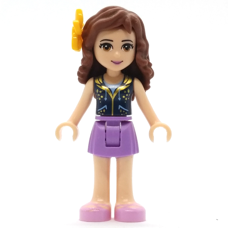 Olivia — gilet bleu foncé, jupe lavande moyen, fleur (Olivia - Dark BLue Vest, Medium Lavender Skirt, Flower)