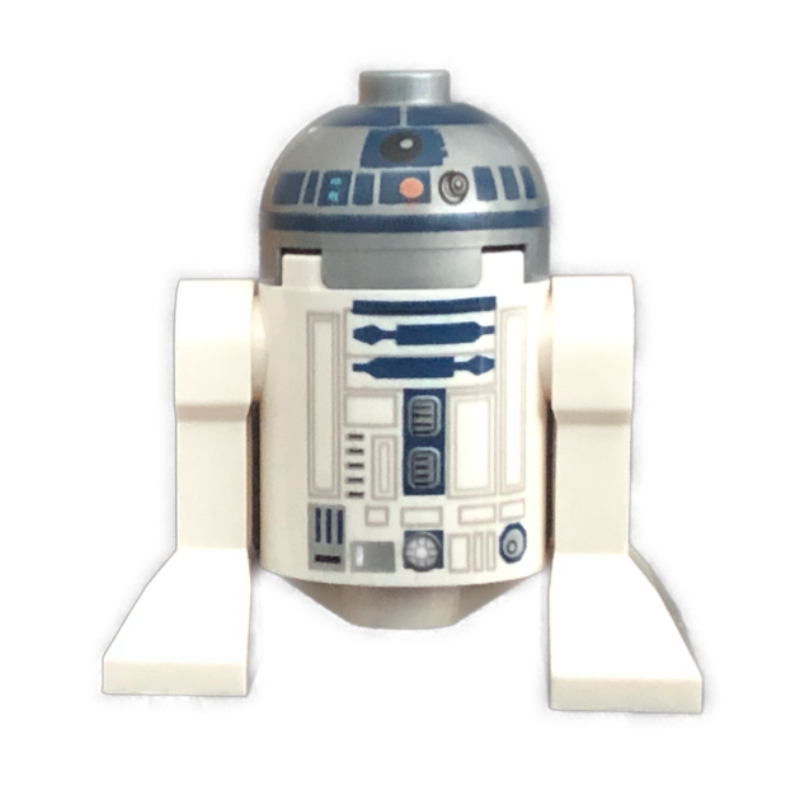 Droïde astromécano, R2-D2, dôme plat argenté, motif imprimé bleu foncé avec des points rouges (Astromech Droid, R2-D2, Flat Silver Dome, Dark Blue Print with Red Dots)