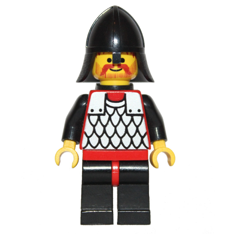 Chevalier (armure à écailles sur rouge) - bras noirs, jambes noires, protège-cou noir, cape en plastique (Knight (Scale Mail on Red) - Black Arms, Black Legs, Black Neck-Protector, Plastic Cape)