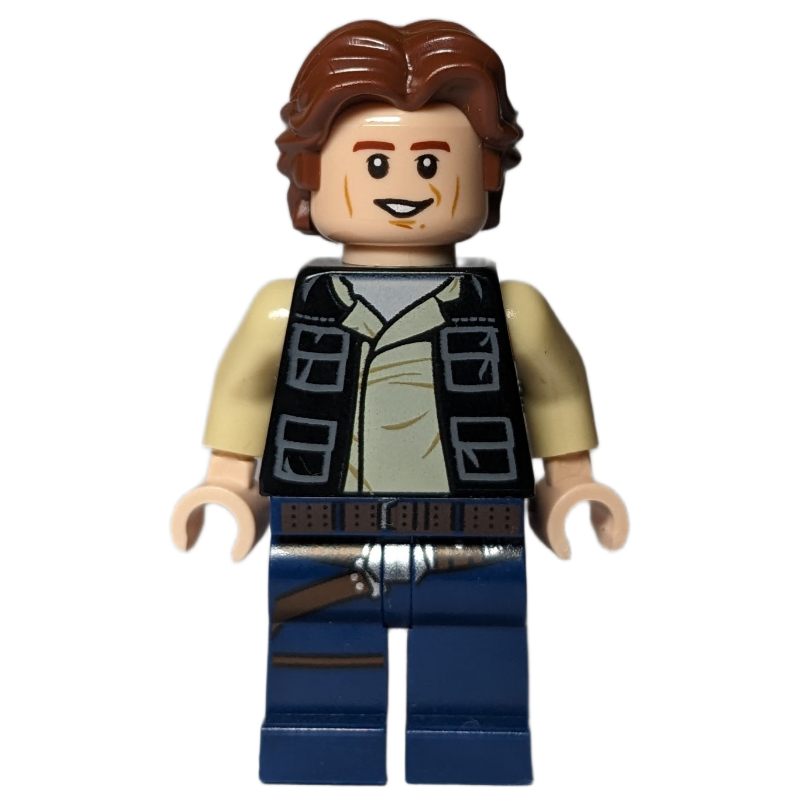 Han Solo, gilet noir, jambes bleu foncé, cheveux ébouriffés (Han Solo, Black Vest, Dark Blue Legs, Ruffled Hair)