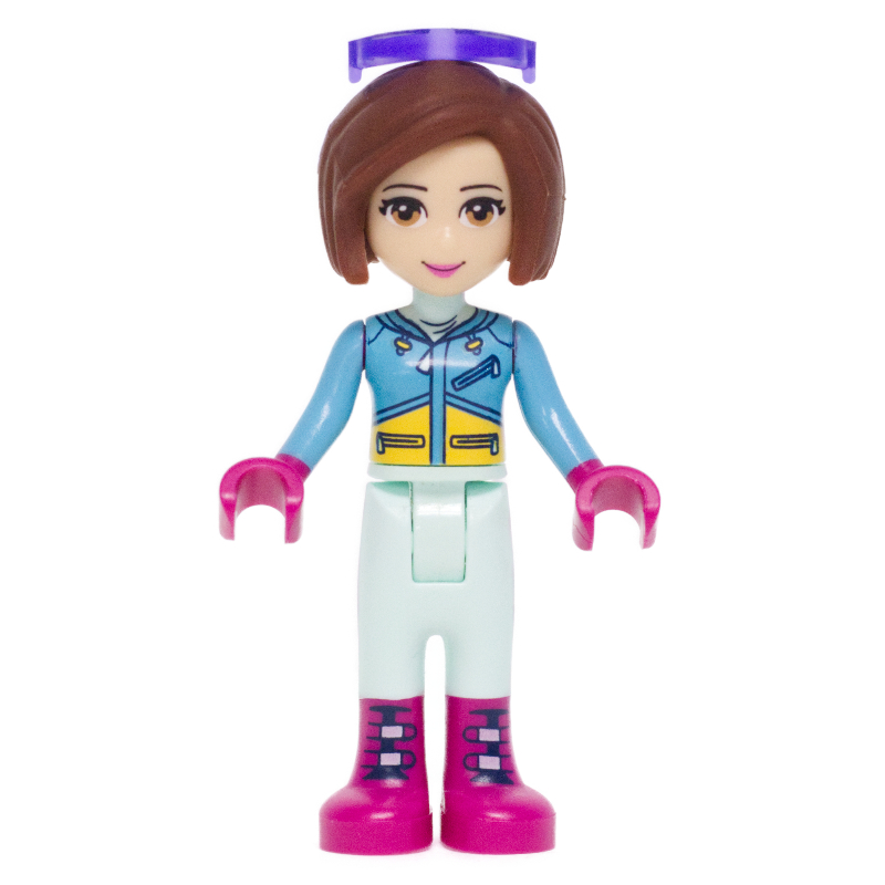 Amy - veste de ski azur moyen, pantalon vert d’eau clair, lunettes (Amy - Medium Azure Ski Vest, Light Aqua Trousers, Glasses)
