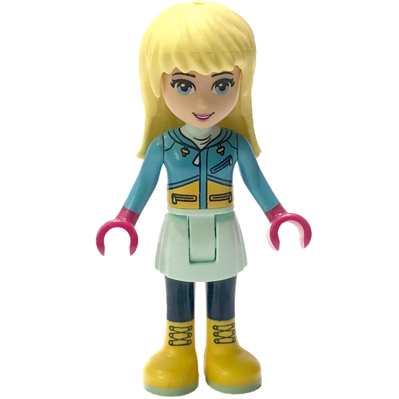 Stephanie — veste de ski azur moyen, jupe vert d’eau clair (Stephanie - Medium Azure Ski Vest, Light Aqua Skirt)
