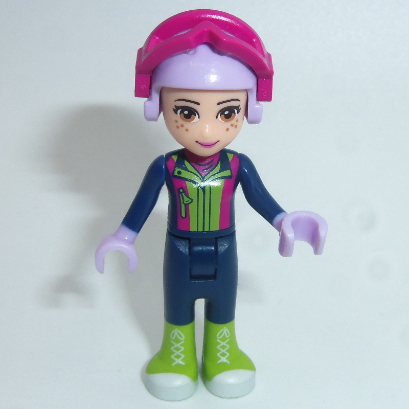 Mia — veste de ski vert citron, pantalon bleu foncé (Mia - Lime Ski Vest, Dark Blue Trousers)